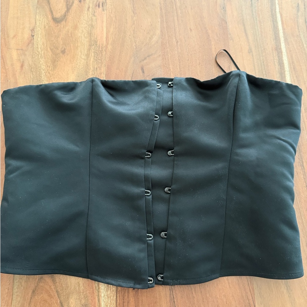 Reformation Black Hook-Front Strapless Blouse